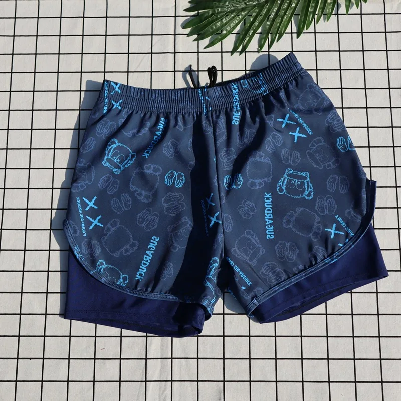 Polyester Swimming Trunks Set for Young Boy Adult Youth Swimsuit Double Layer Swimwear boys swimwear