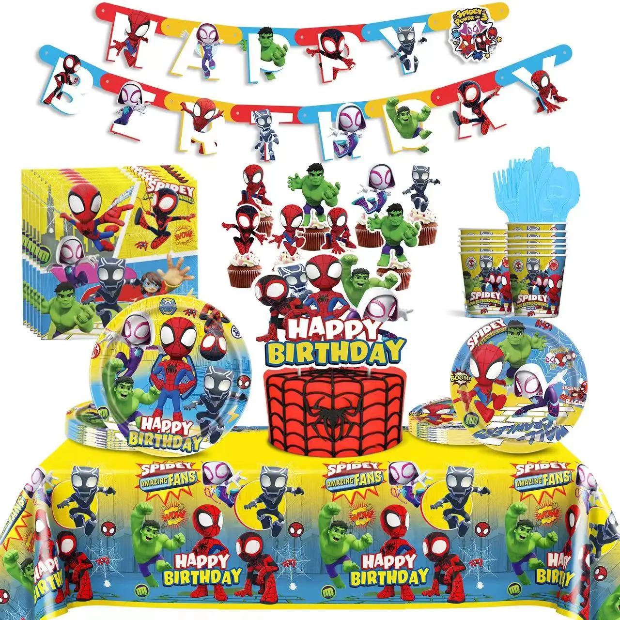 

Spidey And His Amazing Friends Party Supplies Children's Birthday Decoration Boys Paper Cup Plate Napkin for Kid Baby Shower