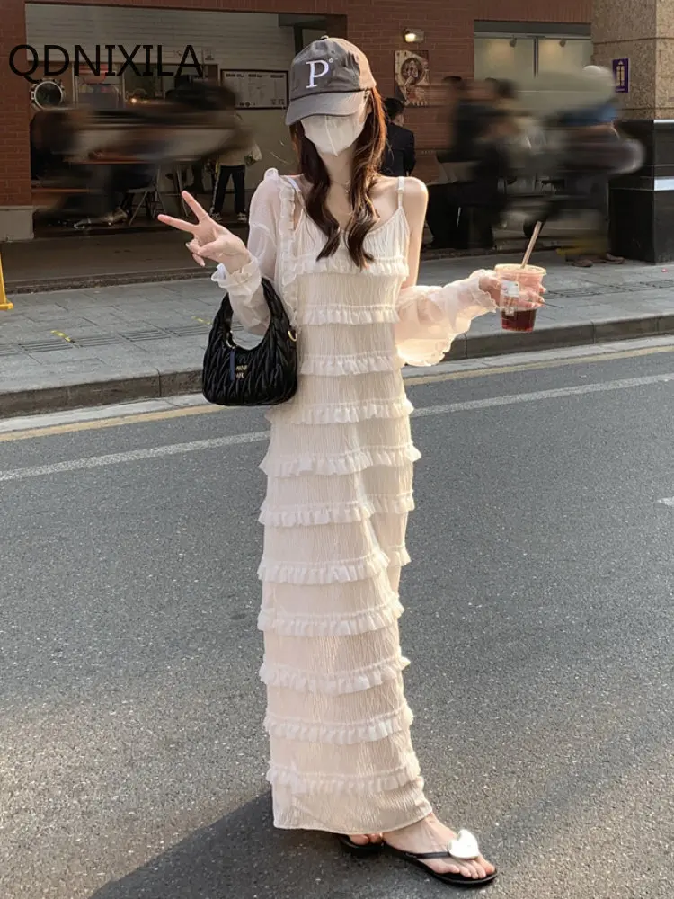 

Dresses Sets Sling Dress Sunscreen Shirt Women New Korean Fashion Two-piece Dress Long Slim Temperament Cake Skirt Women's Dress