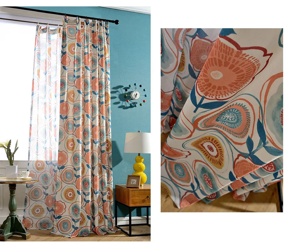 American Pastroal Print Design Blackout Curtains for Living Room Window Cotton Linen Fabric Curtain For Bedroom Dining Customs