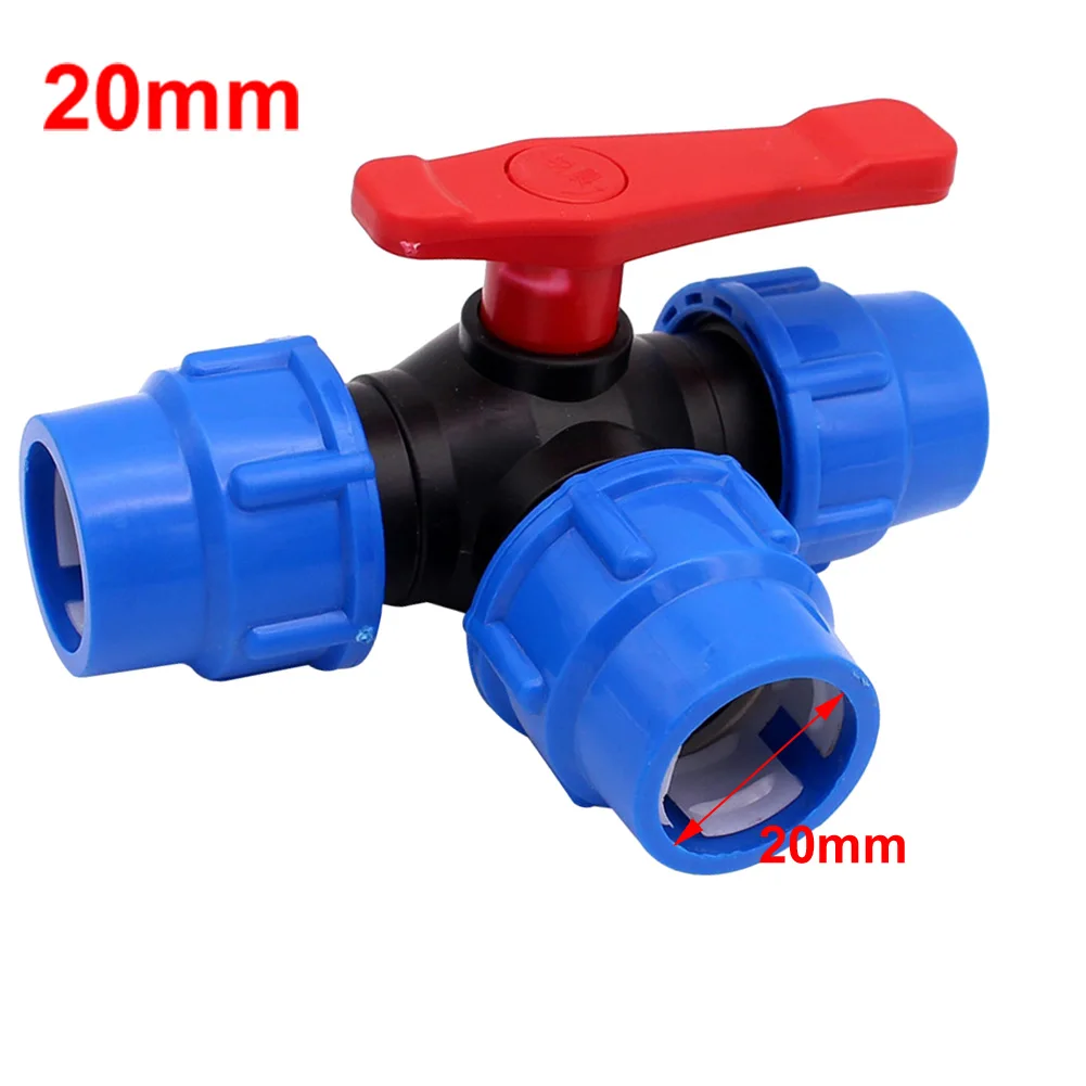 

1pc PE Pipe 3-Way Ball Valve 20 25 32 40 50mm DN15 DN20 DN25 DN32 DN40 Plastic Home Industrial Water Supply Accessories Plumbing