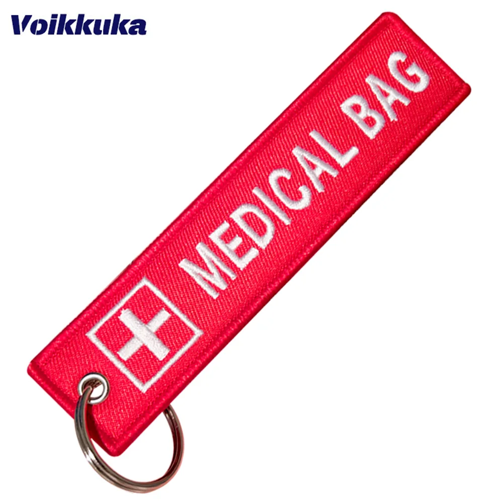 1PC 2PCS 3PCS 3 Packs Sale Cross Logo Medical Bag Both Sides Embroidery Red Tag Keychain Motorcycle Key Accessories