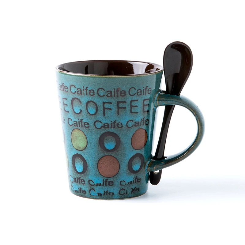 

Керамическая Классическая винтажная кружка Cooffee 360 мл, чашка для воды, молока, чая, с крышкой, ложкой, Набор кружек, кофейные чашки, посуда для напитков