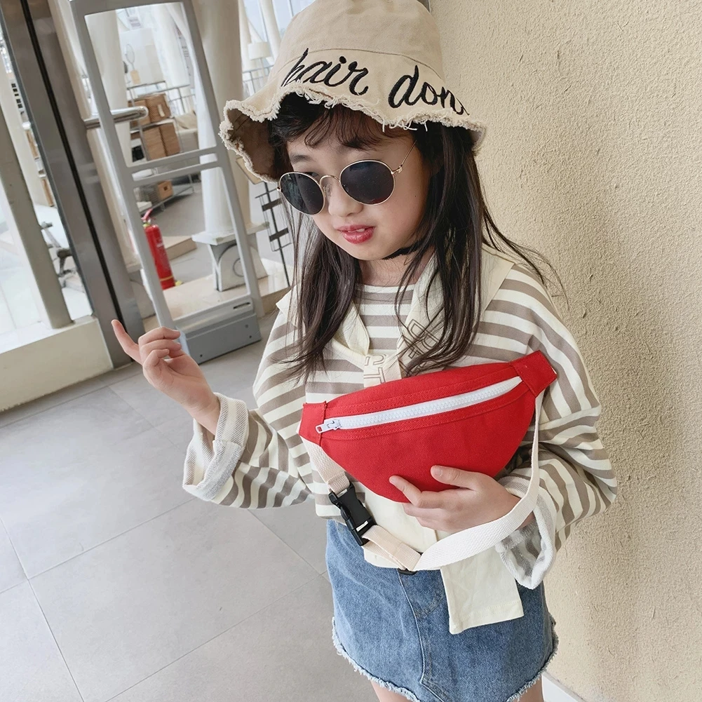 Children's Mini Waist Bag Canvas Kids Red Fanny Pack Boys Girls Phone Wallet Chest Bag Baby Belt Bag Waist Packs