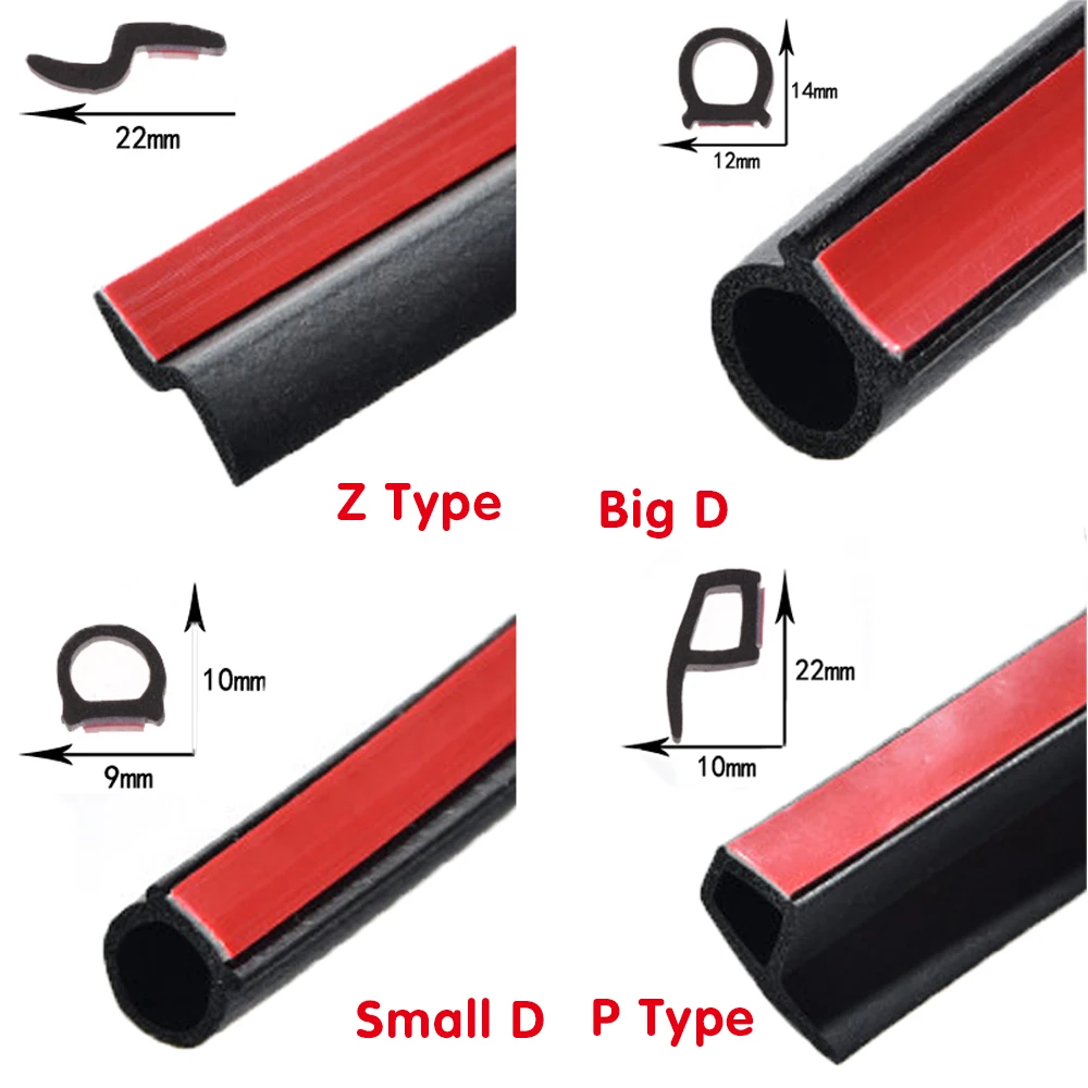 

4 Meters Shape B P Z Big D Car Door Seal Strips EPDM Rubber Noise Insulation Weatherstrip Soundproof Car Seal Strong adhensive