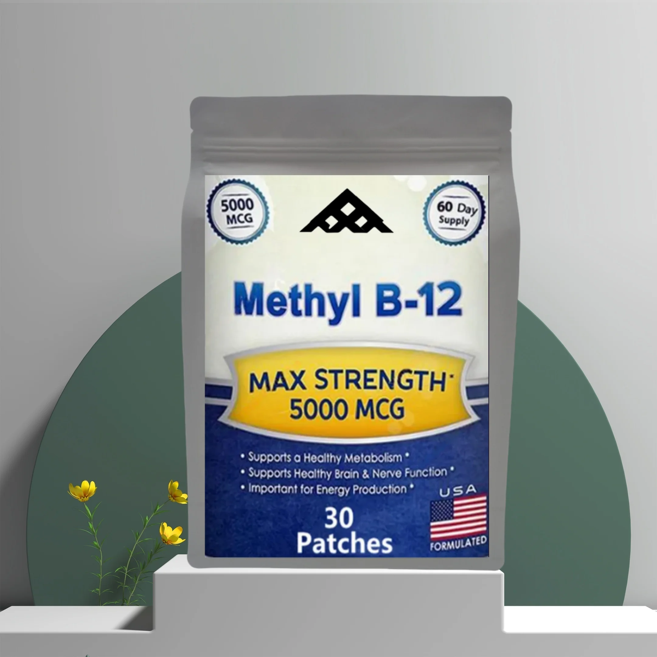 Vitamin B12 5000 MCG Patches - Brain Heart Support, Memory Learning Boost, Natural Energy Enhancer - 30 Patches