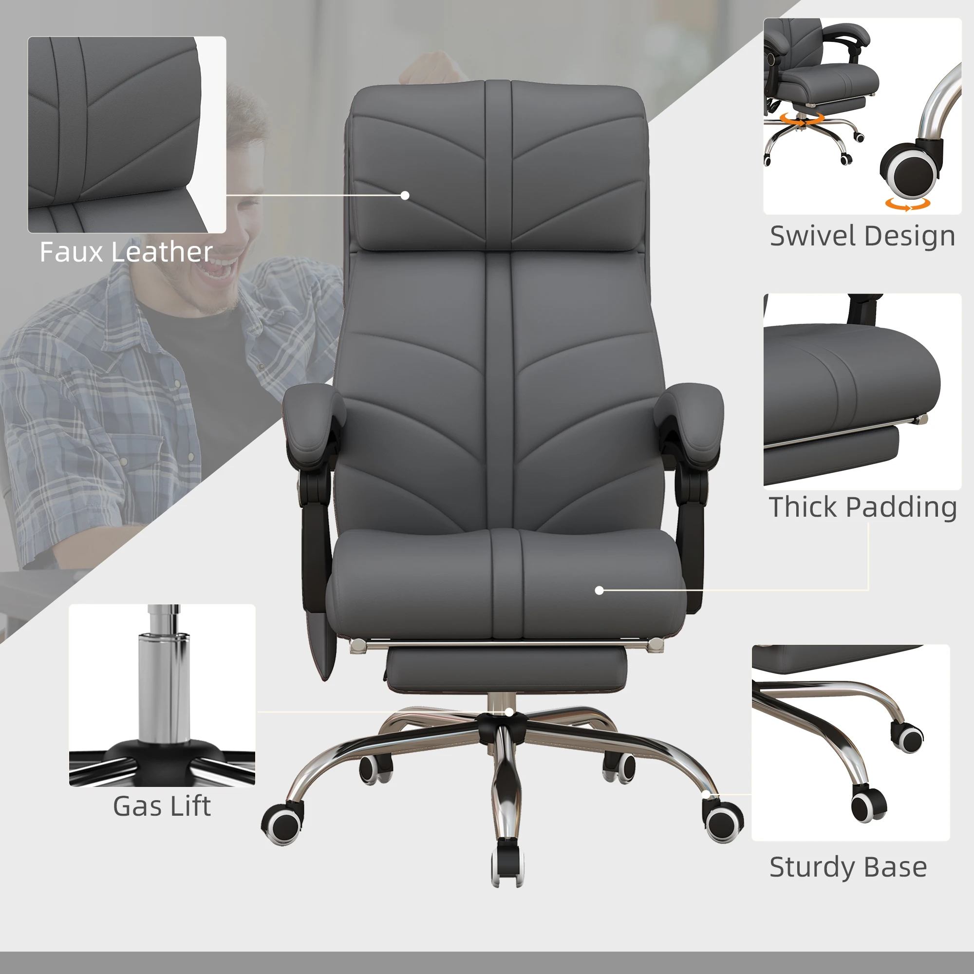 Vinsetto Executive Massage Officehair, Computer Desk Chair, Pu Leather Heated Reclining Chair with Adjustable Height 4