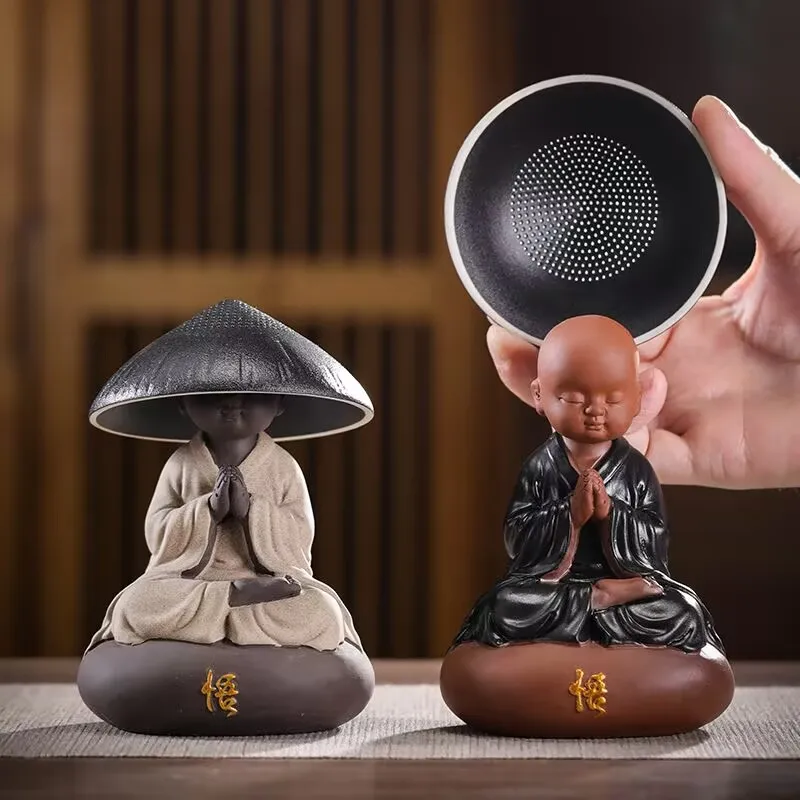 Purple Clay Turtle Shell Elderly Statue Tea Leaks Tea Pets Cute Characters Home Tea Room Art Decorations