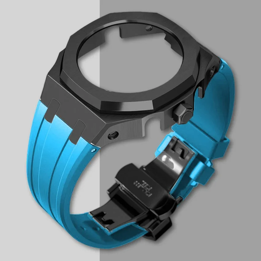 Premium Stainless Steel Casioak Case with Metal Bezel and Rubber Band
