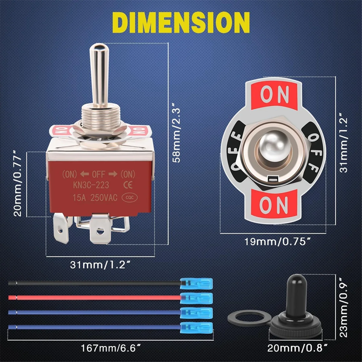 New 4Pin Reverse Polarity Toggle Switch 2PCS 12V Momentary Rocker Switch 30A on Off on DPDT 3 Position Waterproof Boot Cap