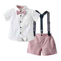 Ensemble chemise et Short pour garçon, Short de cérémonie d'été pour garçon, chemise à manches courtes à revers, Short à nœud papillon, vêtements élégants pour garçons, ensemble robe pour enfant 2