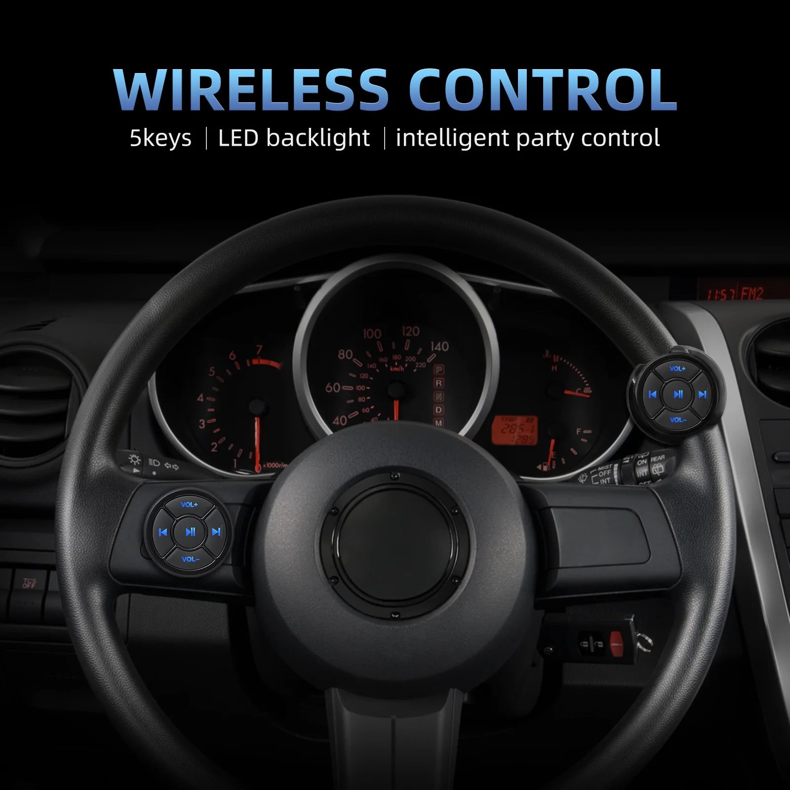 Voor Auto Motorfiets Stuurwiel Draadloze Bluetooth-Compatibele Media Knop Afstandsbediening 5 Sleutels Auto Dvd Muziekspeler