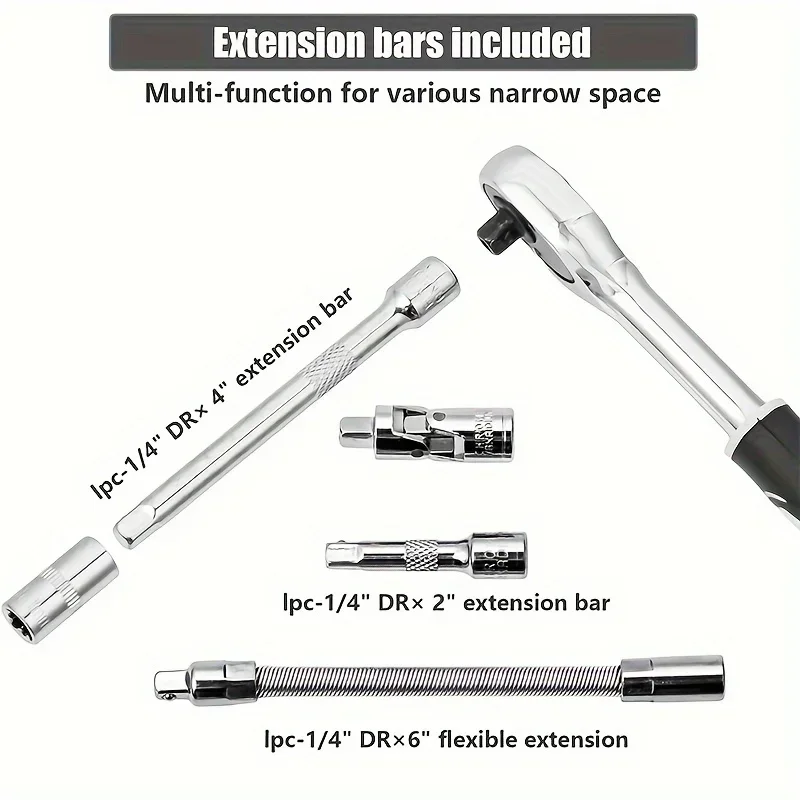 46pcs 1/4 Inch Drive Socket Set Ratchet Wrench Set Car Tool Kit, Bit Socket Wrench Set Metric Mechanic Tool Set Car accessories_voghion.com