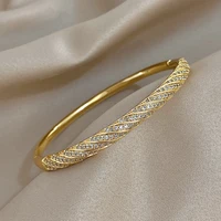Bracelets de luxe torsadés en Micro incrusté de Zircon pour femmes, à la mode, en cuivre plaqué or, empilés, bijoux cadeaux 2