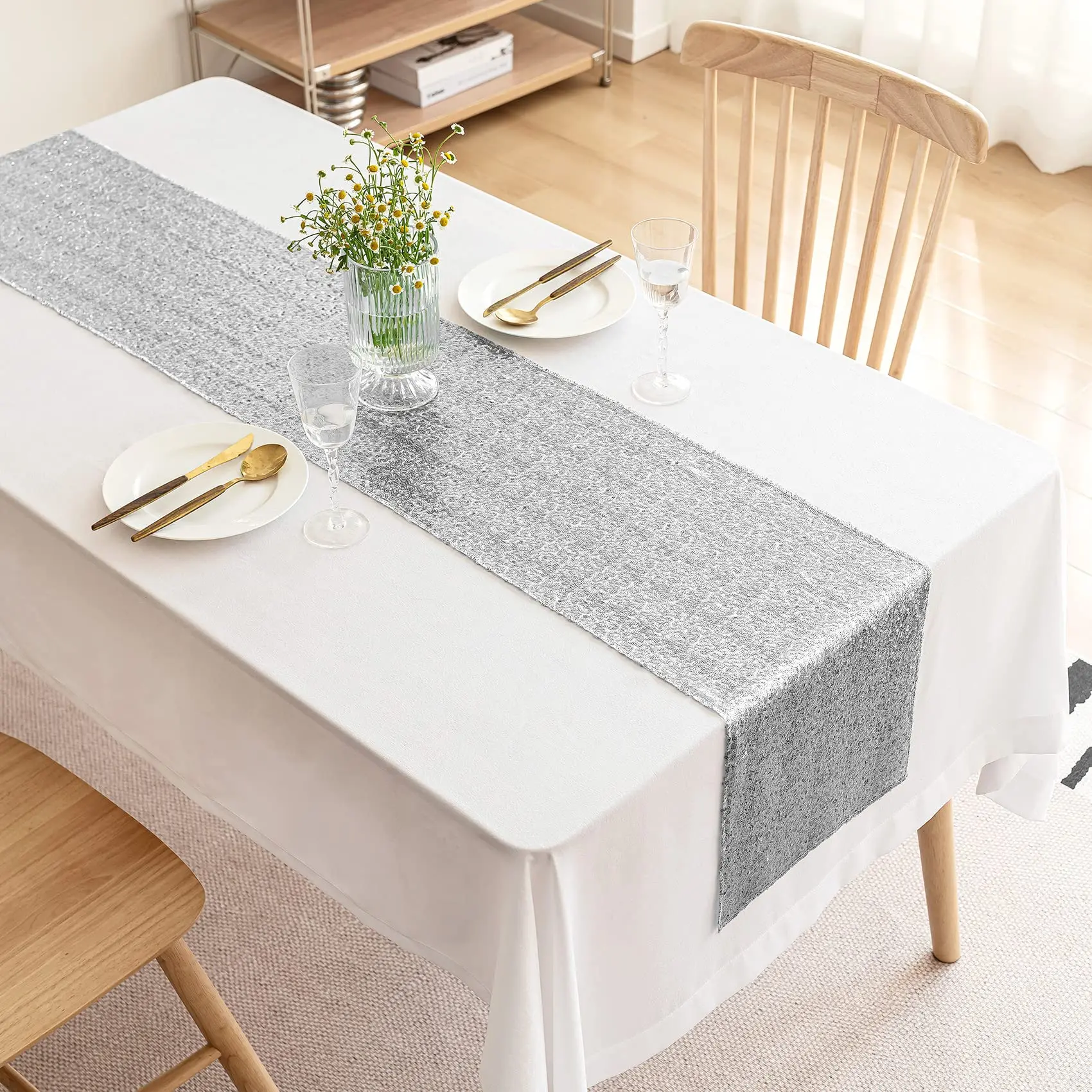 1 Pieces Sequin Table Runner Glitter Dining for Birthday Baby Shower Bachelorette Holiday Celebration Party Wedding decoration 5