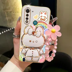 Colorful Rabbit Holder Plating Shatterproof Phone Case with Soft Back Cover for Moto G8 Power Lite (SL02-White)