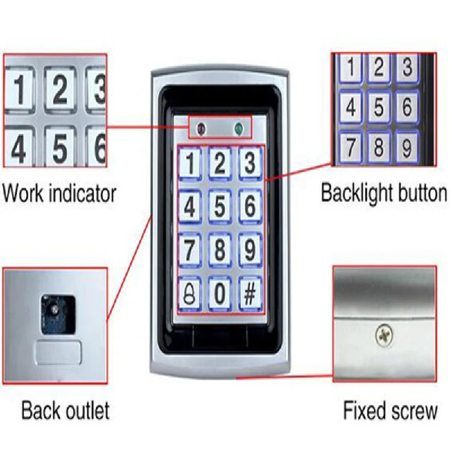 RFID Metal Access Control EM Card Reader Keypad 1000 Users Door Bell 125KHz Card Reader Keypad  For Door Access Control System 5