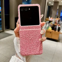 Elegant Lace Side Buckle Glitter Phone Case - Solid Color Shockproof Folding Cover - Motorola Razr 60 (Pink)