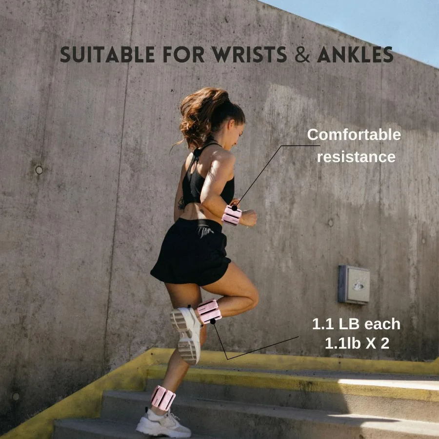 Ankle weights and Adujstable Wrist Weights for Women and Men | 1.1 lb each (2.2 lbs per set) | One Size Fits All | Perfect For W