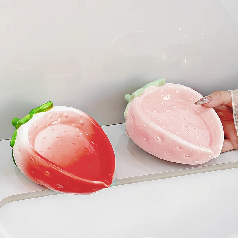 Creative Ceramic Soap Box, Light luxury Strawberry Shaped Soap Dishes, Home Bathroom Kitchen Supplies Bathroom storage rack, 1Pc