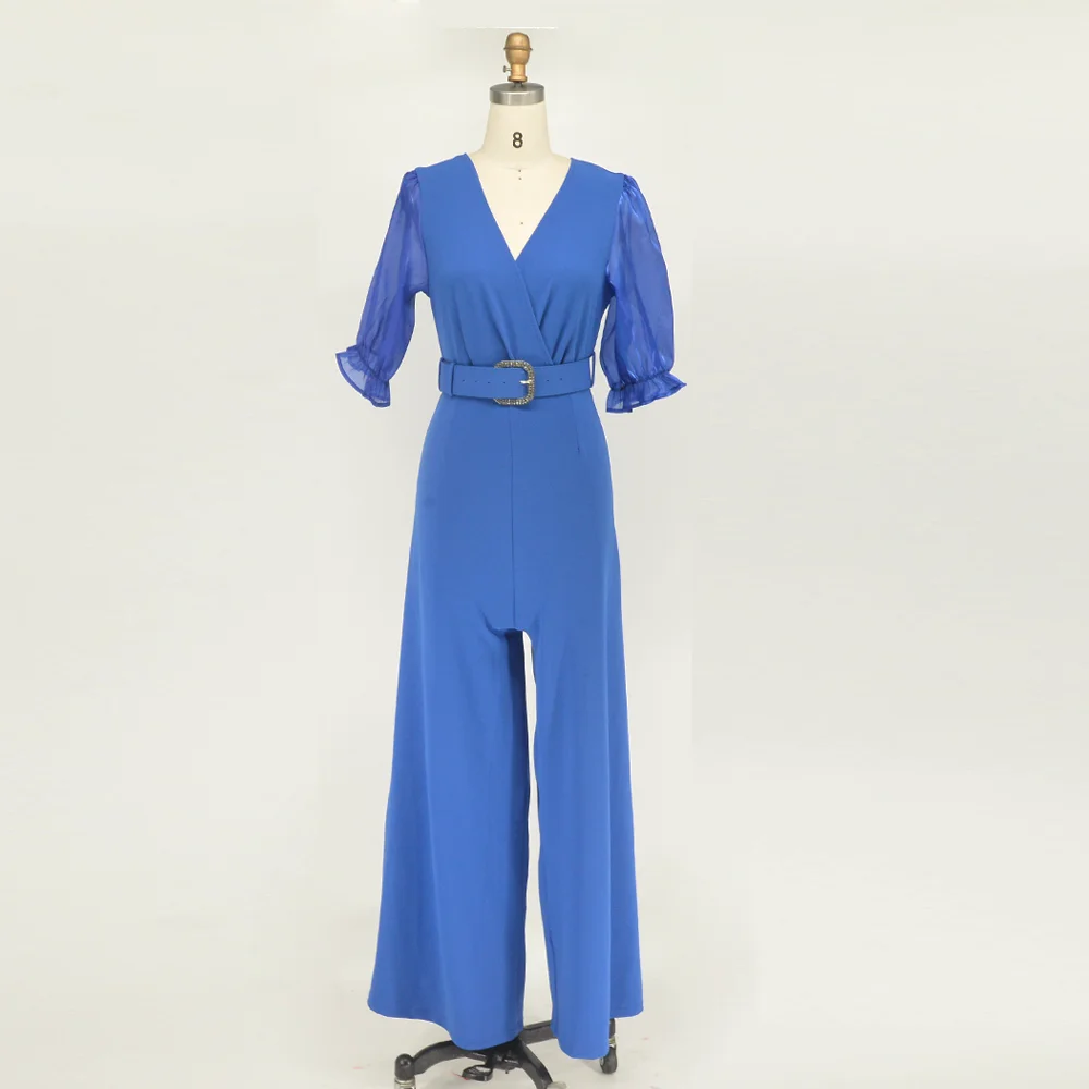 

Women Jumpsuits 2023 Casual Splicing Short-sleeved Belt Jumpsuit Temperament Elegant Solid Color High Waist Straight Bodysuits