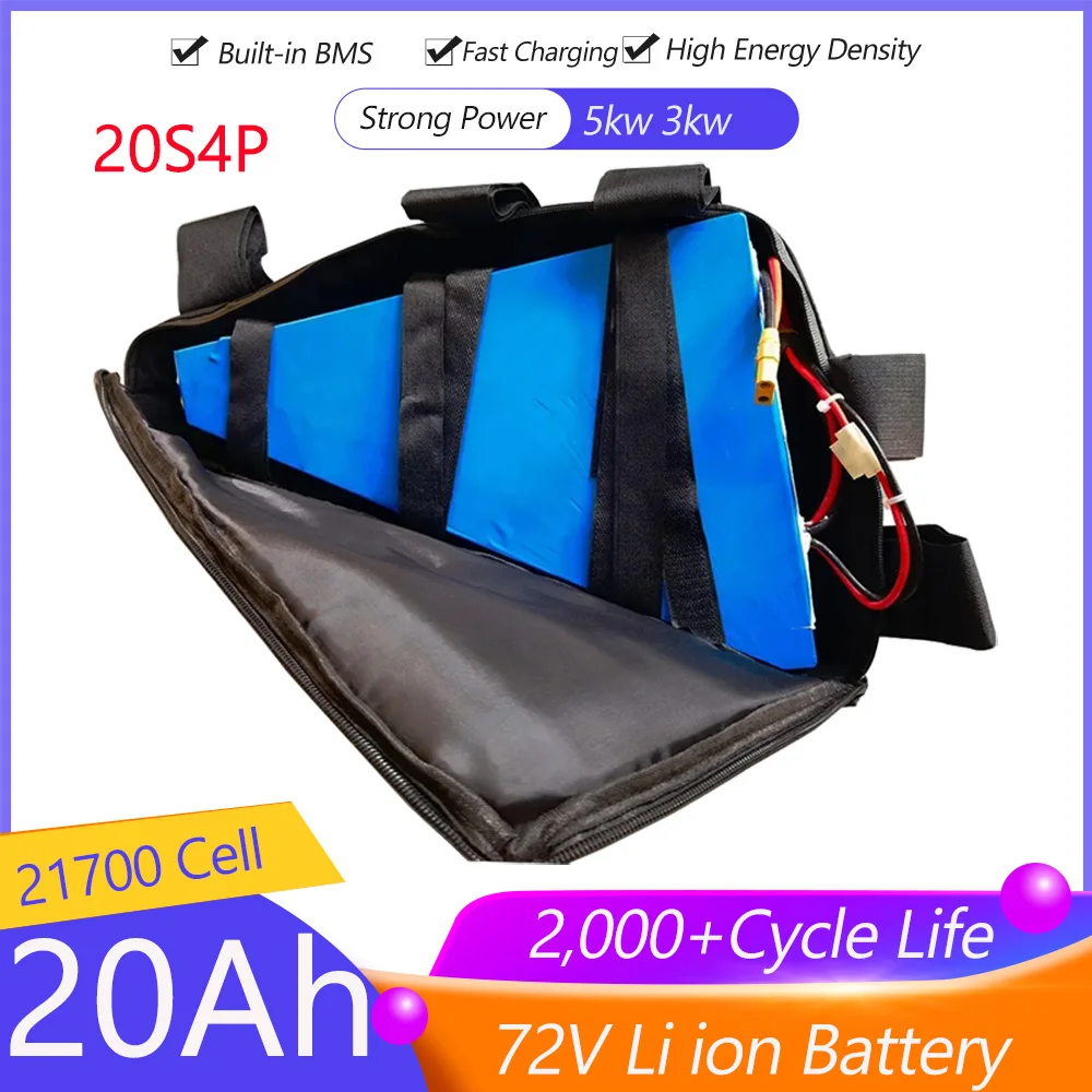 

Треугольный аккумулятор 21700 20S4P JBD BMS 72 в 20 Ач для скутера 3000 Вт 5000 Вт