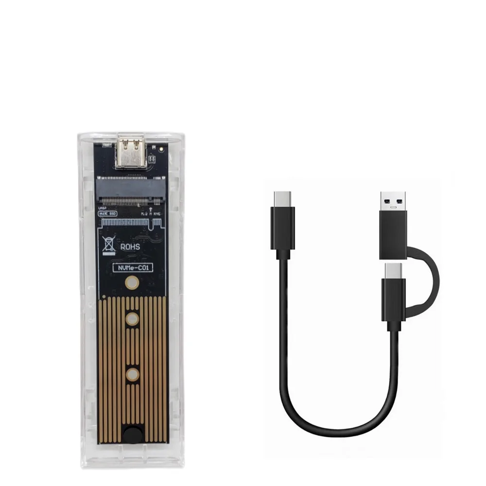 .2 NVME PCIe NGFF SATA 듀얼 프로토콜 SSD 케이스 투명 USB 타입 C 10Gbps PCI-E M2 SSD 투명 외장형 인클로저 하드 디스크 박스