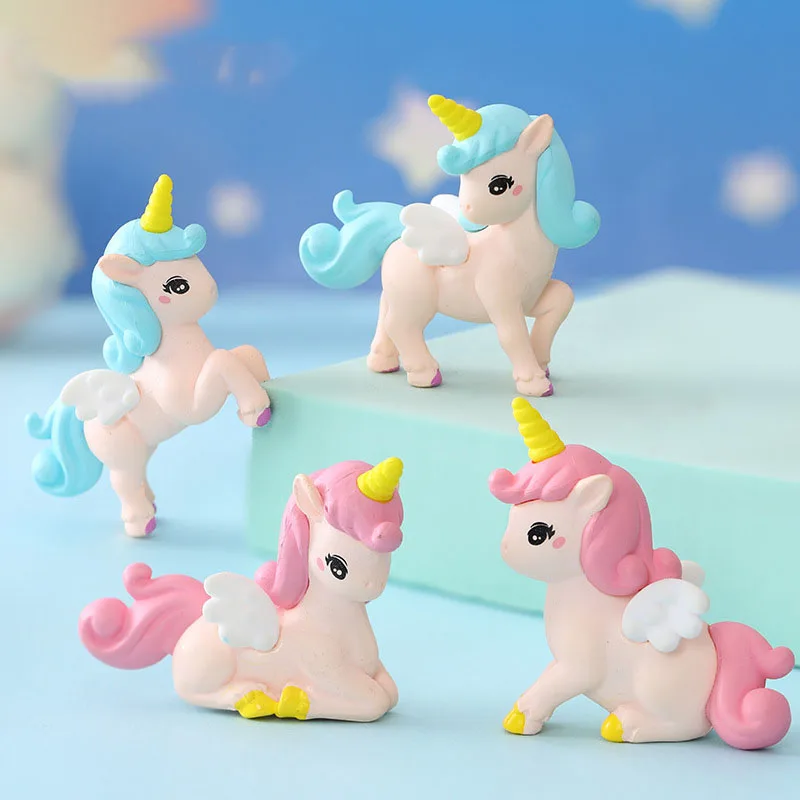 4Pcs Cartoon Mini Unicorn Ornaments Unicorn Party Cake Decoration Regali Per Bambini Ragazze Happy Rainbow Horse Birthday Party Decors