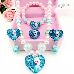 Disney 4pcs/lot Frozen Girls Princess Necklace toys  Bracelet Earrings  Birthday Gifts