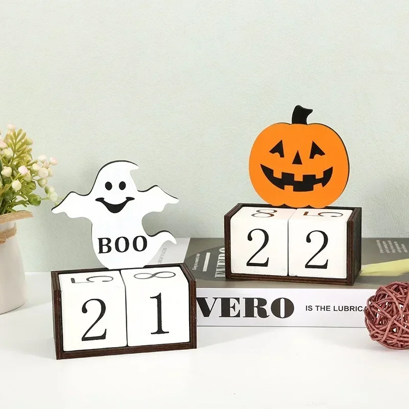 Creative Wooden Halloween Decorations Calendar Desktop Ornaments Countdown Ghost Pumpkin Castle Halloween Decoration Supplies