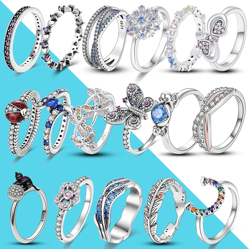 Silver Rings Silver Ring Wedding Rings 925 Silver Women Wedding Ring Infinite Butterfly Ladybug Flower Cat For Engagement Anniversary Stackable Rings