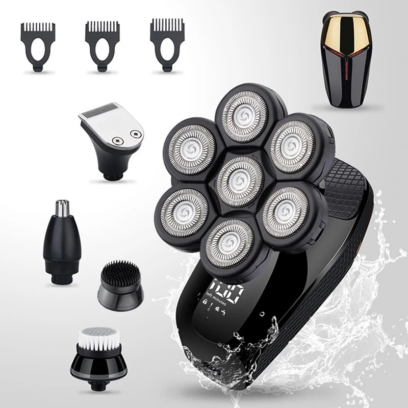 7D Electric Razor For Men, 5 In 1 Head Shavers For Bald Men, Electric Rotary Shaver Waterproof Grooming Kit Cordless