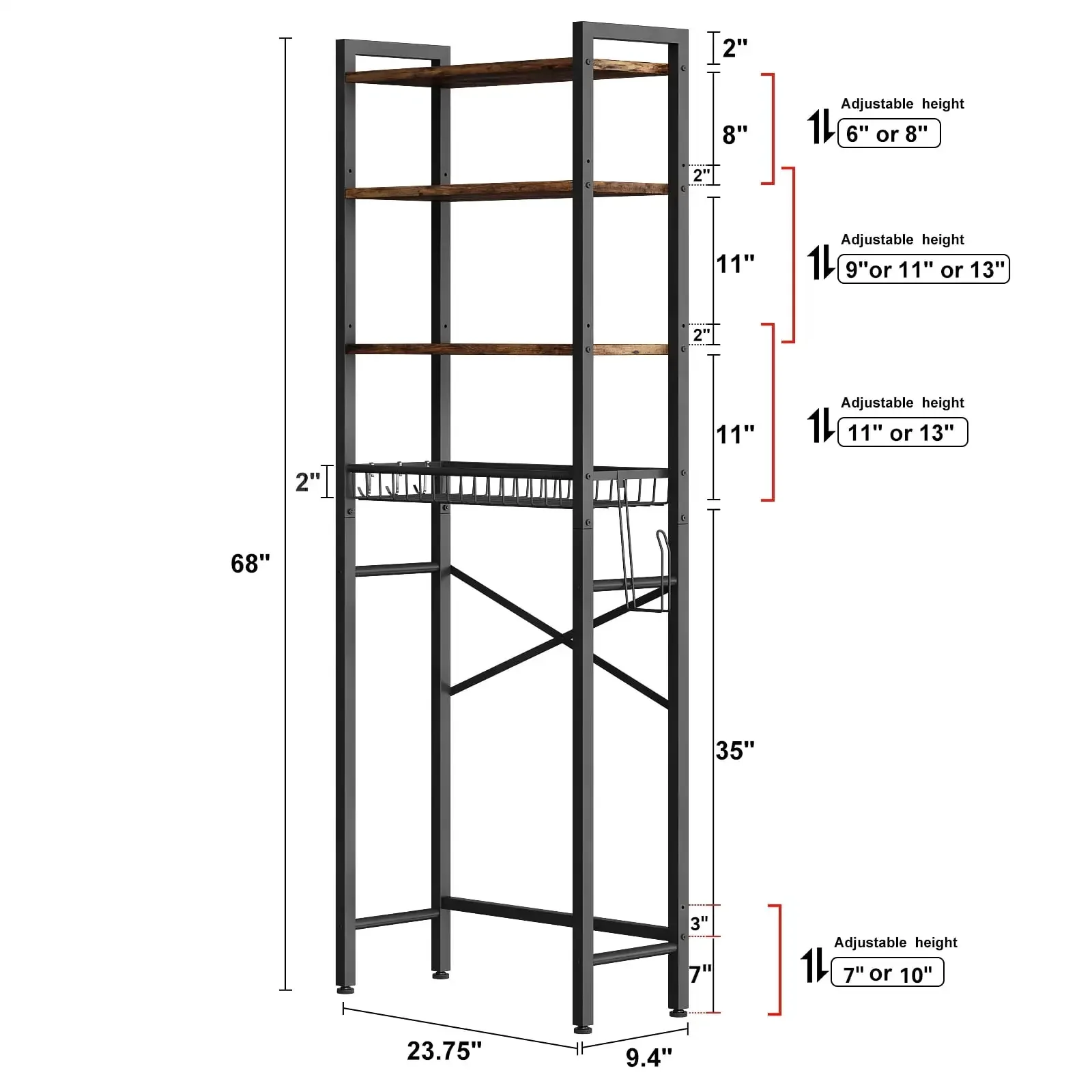 Over The Toilet Storage Shelf, 4-Tier Wooden Bathroom Organizer Adjustable Saver Space Rack with Toilet Paper Holder, Brown 6