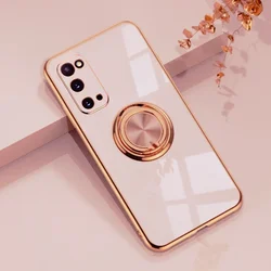 Luxury Plating Silicone Case with Ring Holder - Premium Protection and Style for Samsung S21 FE (Pink)