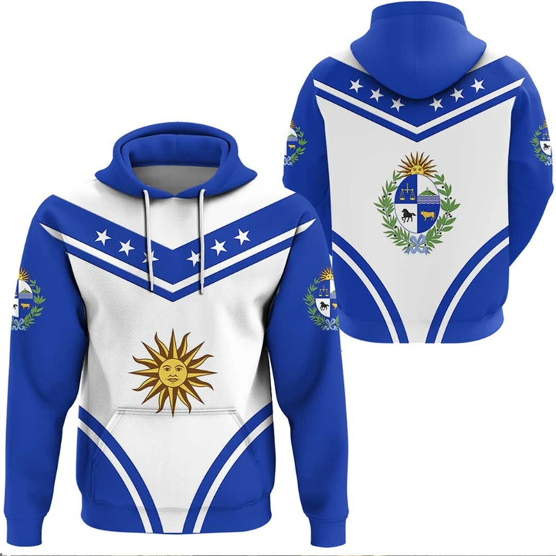 thumbnail image 1 of Ropa de primavera y otoño para hombre, sudaderas con capucha holgadas de gran tamaño con estampado 3D de la bandera uruguaya y el emblema nacional uruguayo para hombre, 1 of 4