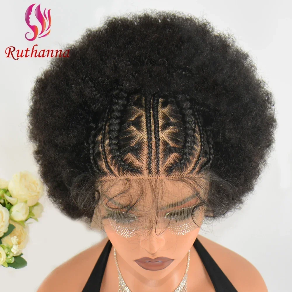 New Afro 13x6 Lace Braided Wig Synthetic Black Short Curly Wig For Women 250% Density Fluffy Explosive Head Baby Hair Lace Wig