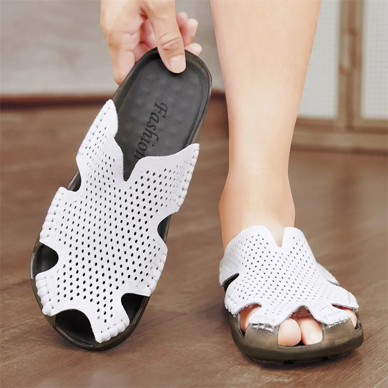 New Quality Leather Non-Slip Slippers Men Beach Sandals Comfortable Summer Shoes Men Slippers Classics Flip Flops