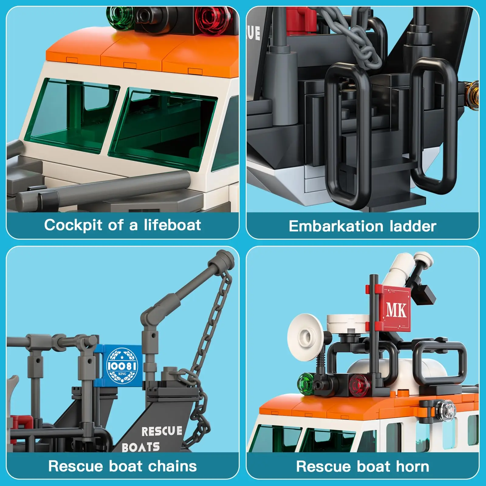 몰드 킹 10081 다기능 구명정 364pcs MOC 보트 모델 조립 브릭 DIY 창의적인 배 모형 남자아이들을 위한 휴일 어린이 장난감