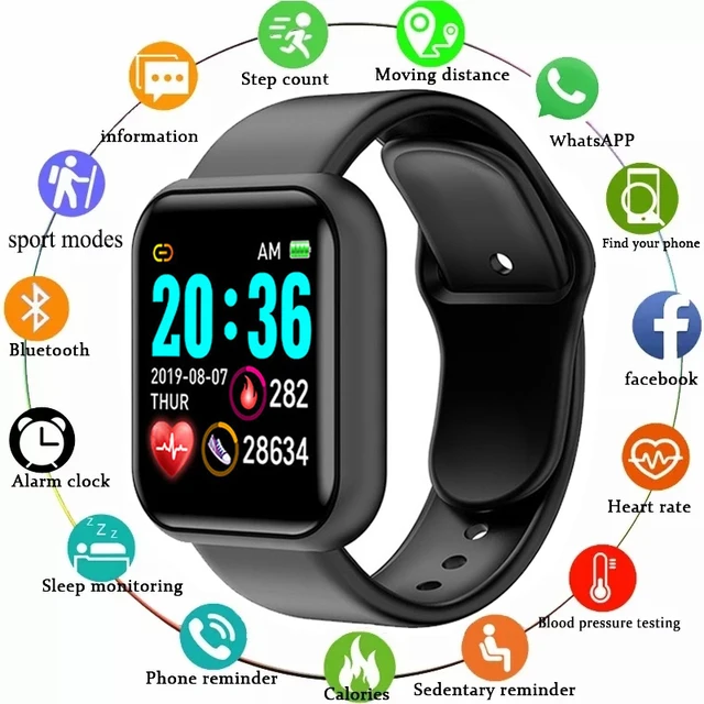 Y68 Smart Watch Men Women Heart Rate Oxygen Blood Pressure Monitoring Multi-Function Sleep Monitoring Smartwatch for Ios Android