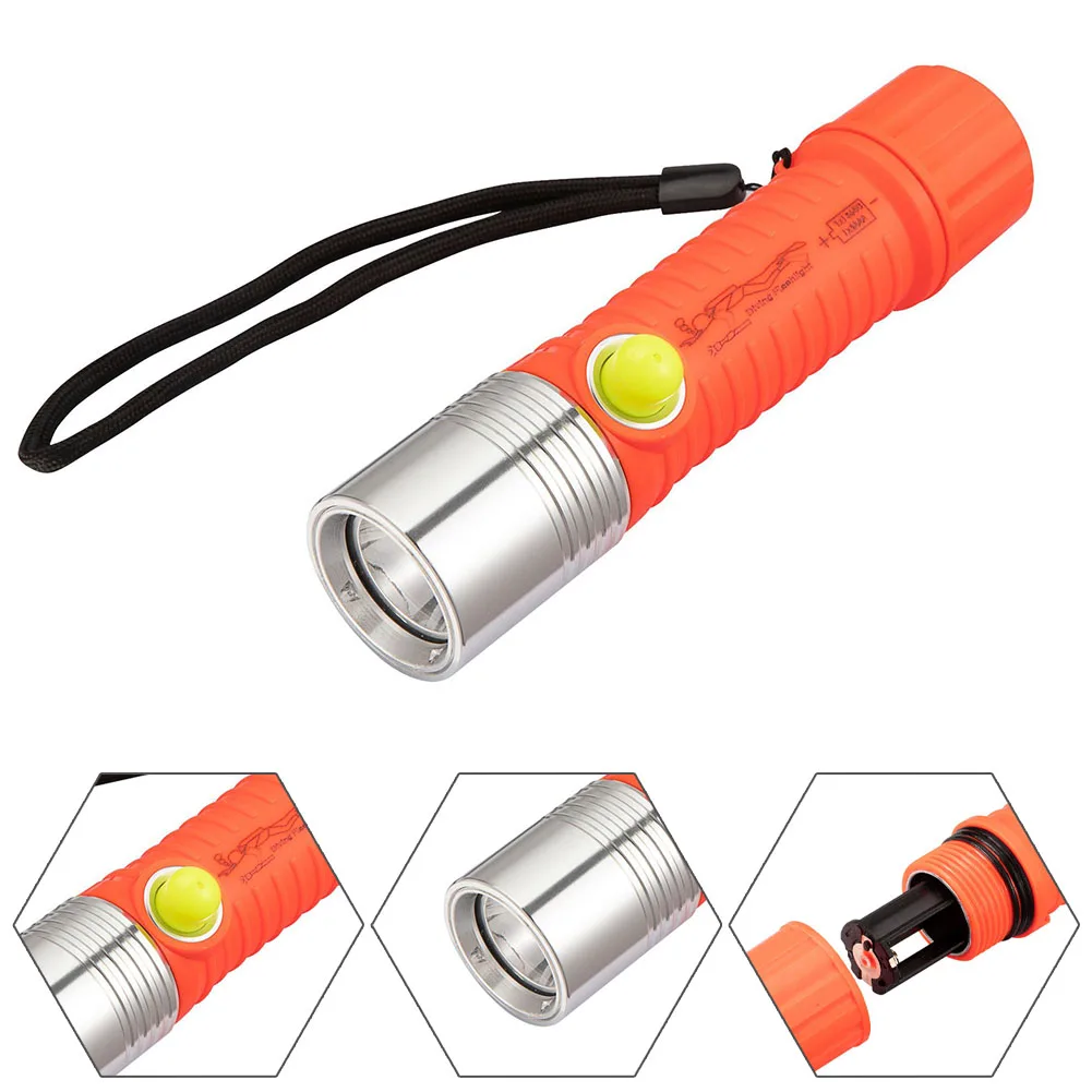 DivingFlashlightTorchLEDLightIPX8Waterproof50MDeepUnderwater