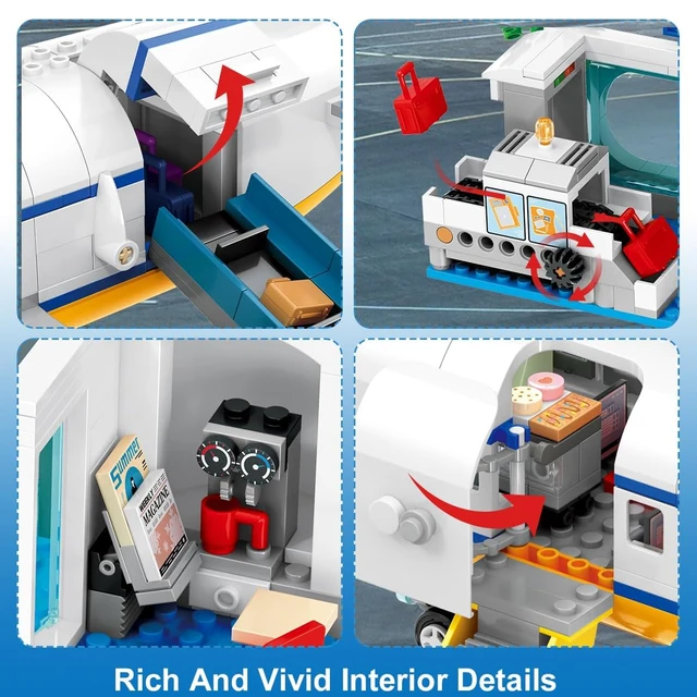 HOGOKIDS  Airplane Building Set with LED, Plane Building Blocks with Airport Terminal Luggage Trailer Toys Gifts for Kids Age 6+