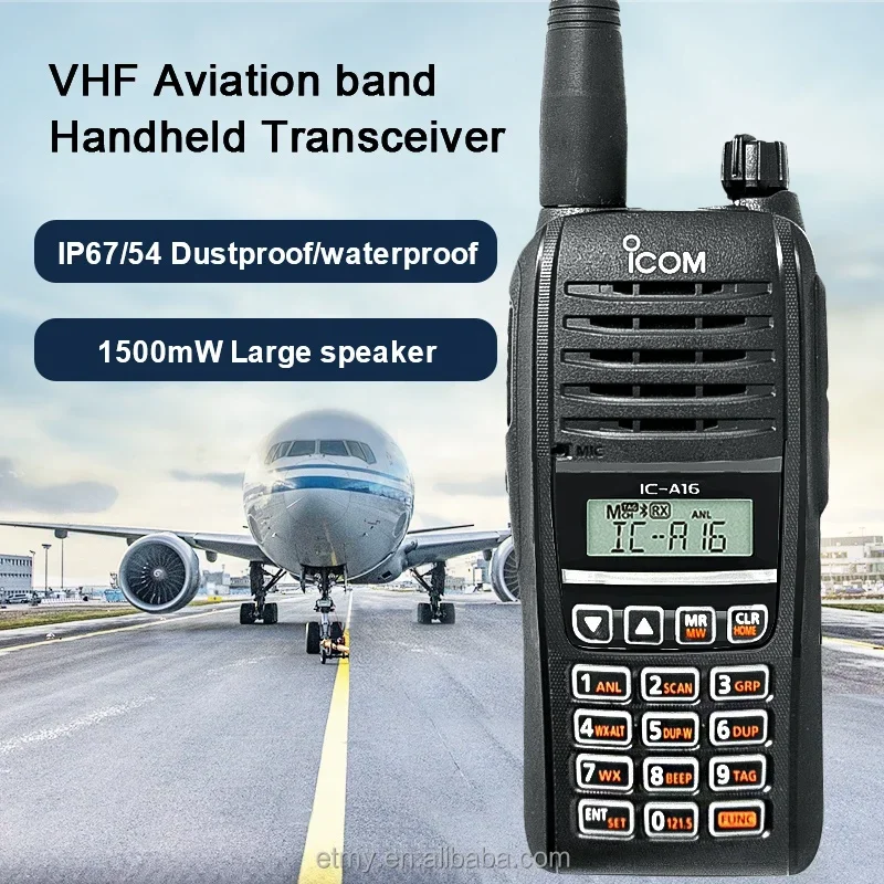 오리지널 VHF 항공대 Icom IC-A16e 휴대용 무전기, 비행기용 통신 항공 무전기