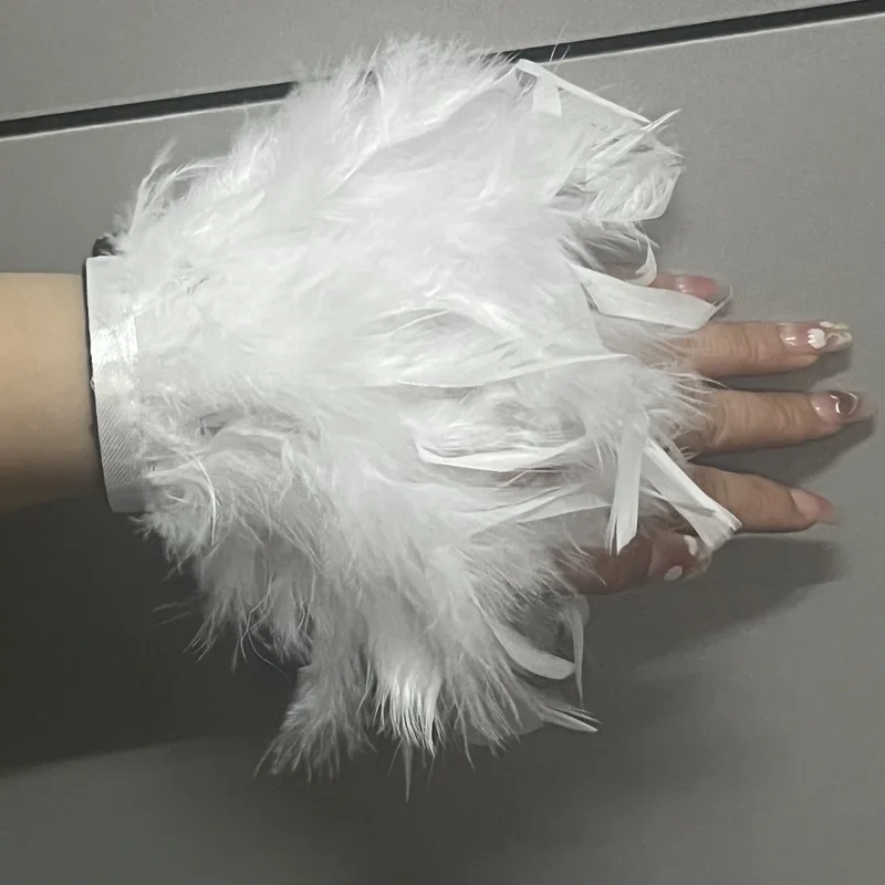 깃털 스냅 팔찌 손목 팔 커프스 타조 깃털 손목 워머 슬리브 우아한 모피 커프 여성용 파티 장식, 1/2 피스
