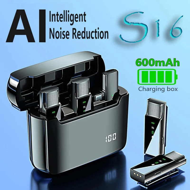 

S16 Wireless Microphone Intelligent Noise Reduction USBC Mobile Camera Sound Card Computer Audio Video Recording Lavalier Mic