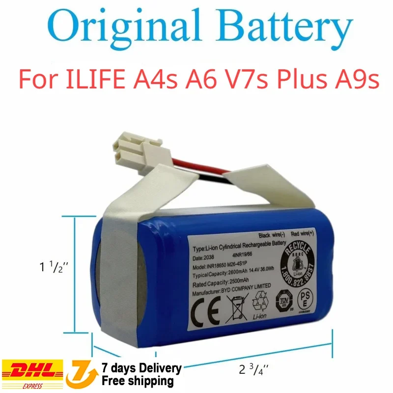 Original 2600mah Rechargeable Lithium Battery ILIFE A4s A6 V7s Plus A9s W400 Robot Vacuum Cleaner INR18650 M26-4S1P Batteries