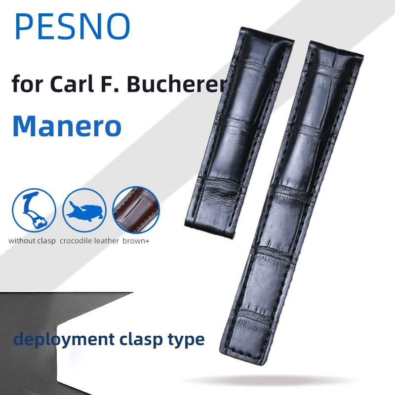 Pesno Adatto Per Carl F. Bucherer Manero 00.10915.08.95.97 Cinturini Per Orologi In Vera Pelle Di Coccodrillo Cinturini Per Orologi Marroni Neri