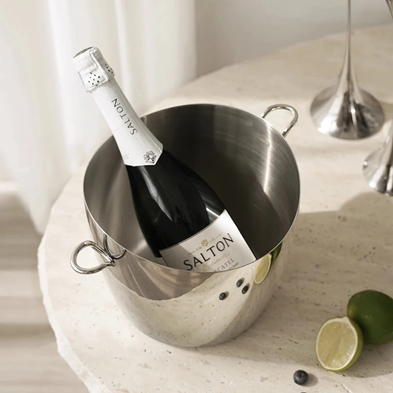 Stainless Steel Ice Bucket Handle Champagne Bucket Beer Cooler Luxury Bar Accessories Home Decoration Party Restaurant