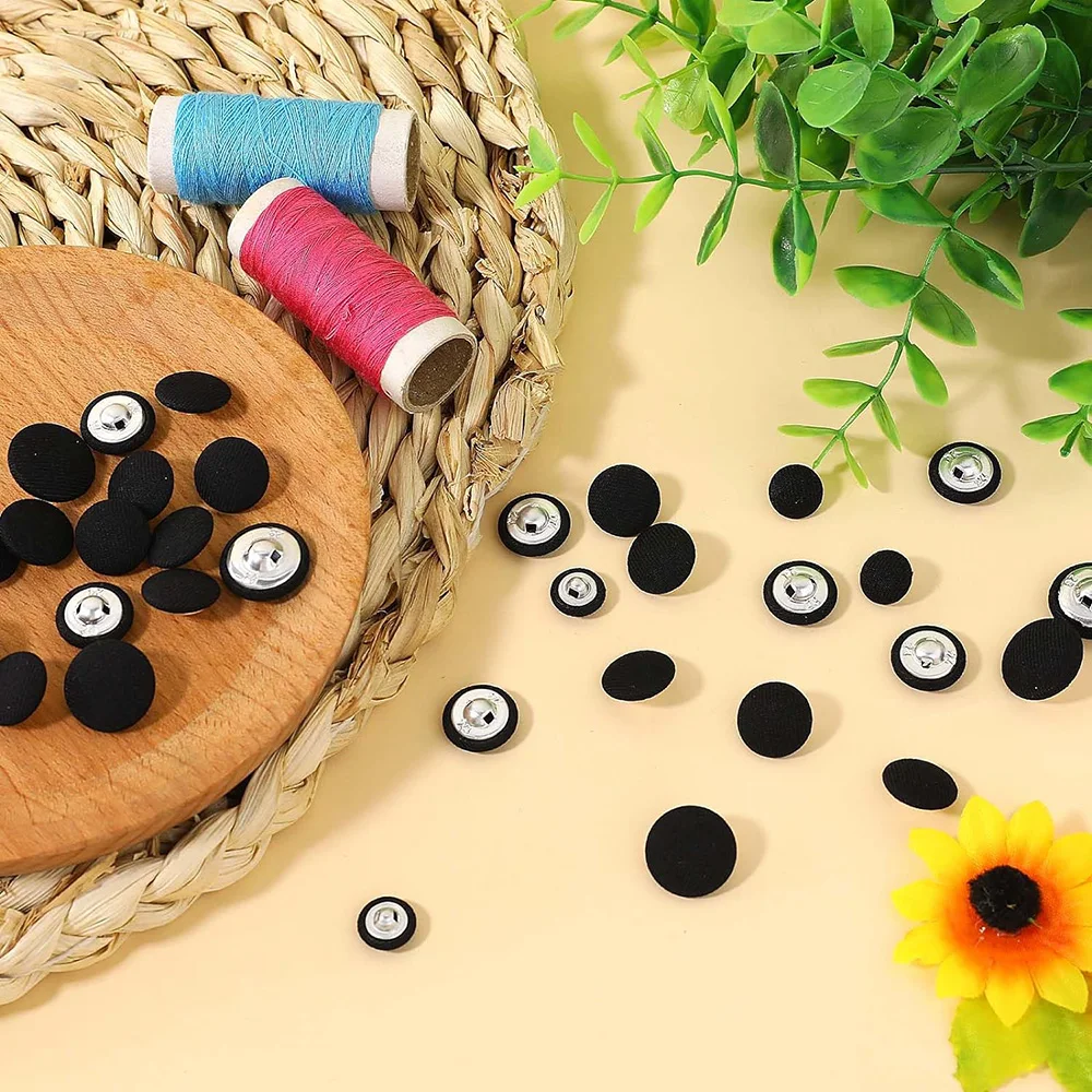 Chzimad 20Pcs 10/15/20Mm Handmade Satin Fabric Wrapped with Thin Button Flat Back DIY Decorative Button Cutting Pasting Craft 5