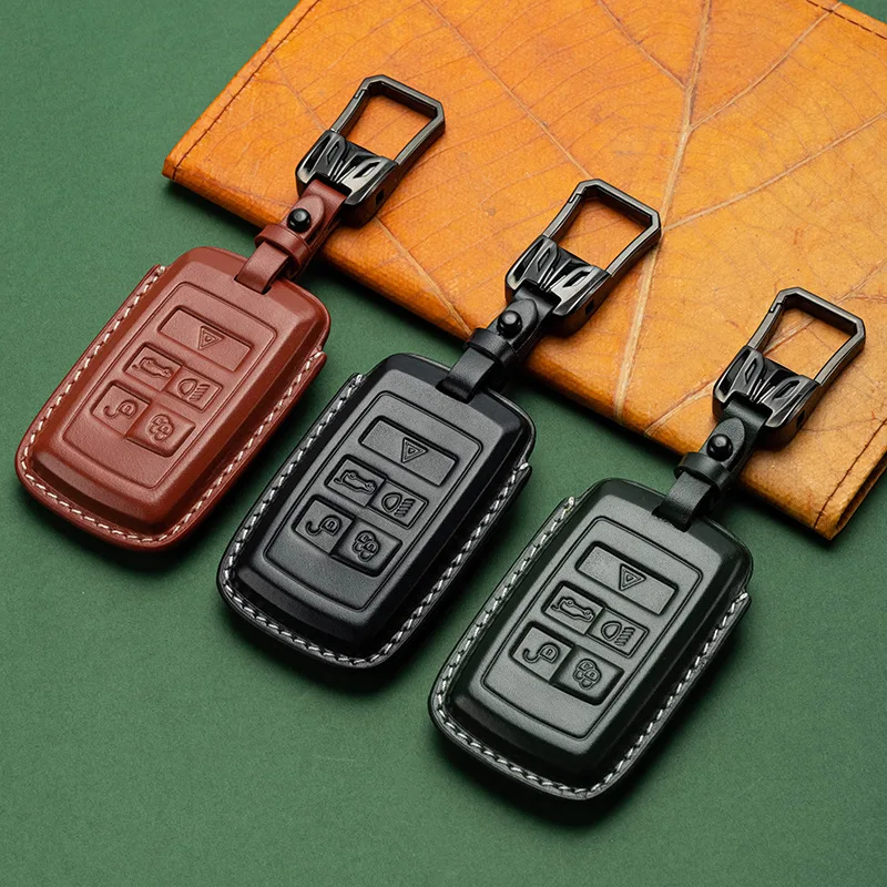 

Car Leather Key Case Holder Cover Chain For Land Rover Range Rover Discovery 5 Sport Evoque Freelander 2 Velar Key Protector