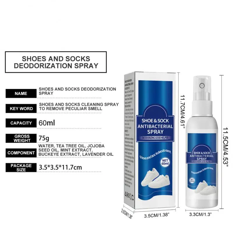 2/1Pc Shoe Foot Deodorizer Spray Natural Deodorizer Spray Refreshing Foot Odor Removal Anti-sweat Care Deodorant 60ml